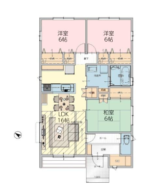 �Ԏ��} �y5���n�@�����v�����z
�����ʐρF81.15����(24.54��)
LDK�𒆐S�ɑS����6���ł�Ƃ肠��v�����B�L�x�Ȏ��[��SIC�t���ŕ�炵�₷���ɂ��z�����ꂽ�A���K�ŋ@�\�I�ȏZ�܂��ł���