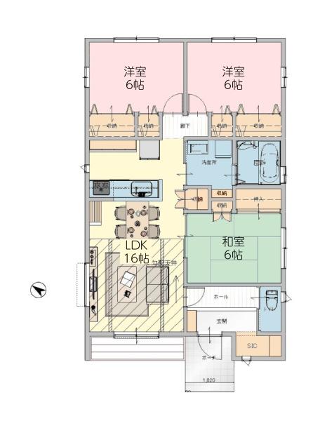 �Ԏ��} �y5���n�@�����v�����z
�����ʐρF81.15����(24.54��)
LDK�𒆐S�ɑS����6���ł�Ƃ肠��v�����B�L�x�Ȏ��[��SIC�t���ŕ�炵�₷���ɂ��z�����ꂽ�A���K�ŋ@�\�I�ȏZ�܂��ł���